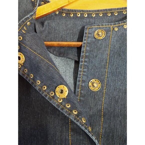 Ruby Rd. Womens Denim Jacket W/ Gold Stud Accents Long Sleeves Size 16 Ramie Ble - Picture 4 of 8